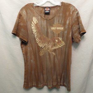 Womens Brown Tie-Dyed Harley Tee, Ohio, Bedford Hts, South-East